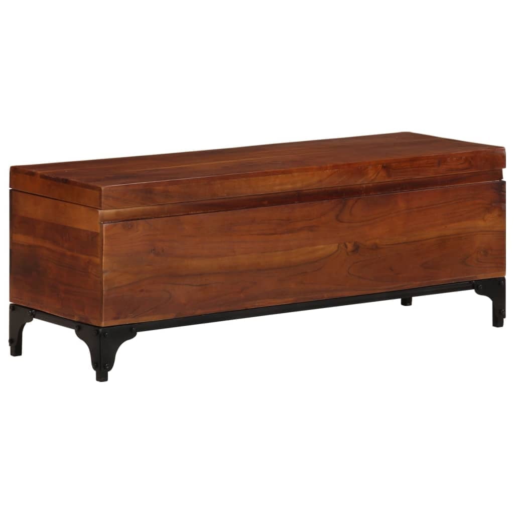 Brown Solid Acacia Wood Storage Trunk with Black Iron Legs