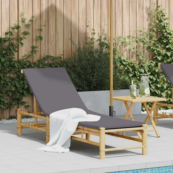 vidaXL Sun Lounger Bamboo, Dark Grey Bamboo, 100% polyester Large
