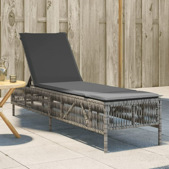 vidaXL Sun Lounger Grey PE Rattan 77.9 x 21.7 x 37.8 in