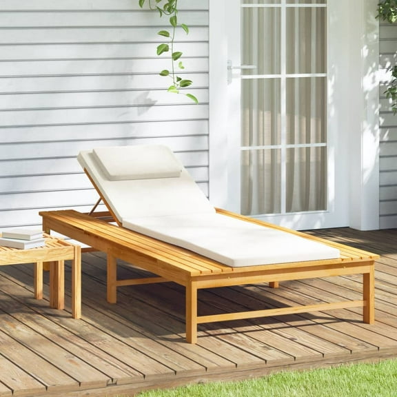 vidaXL Sun Lounger Outdoor Chair with Cushion and Pillow Solid Wood Acacia