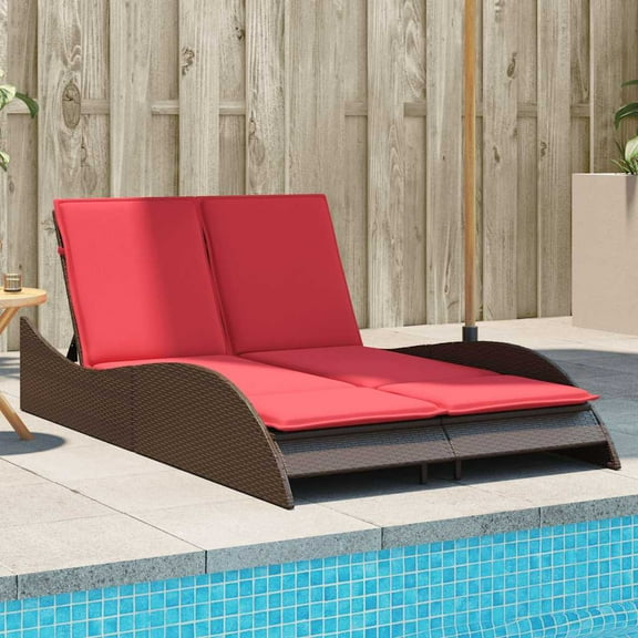 vidaXL Sun Lounger with Cushions Brown 44.9"x80.7"x28.7" Poly Rattan