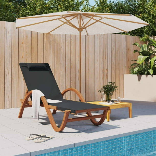vidaXL Sun Lounger Chair with Pillow Furniture Textilene and Solid Wood Poplar