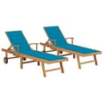 thumbnail image 1 of vidaXL Sun Lounger Set of 2 Fine sanded teak wood with blue cushion, 1 of 6