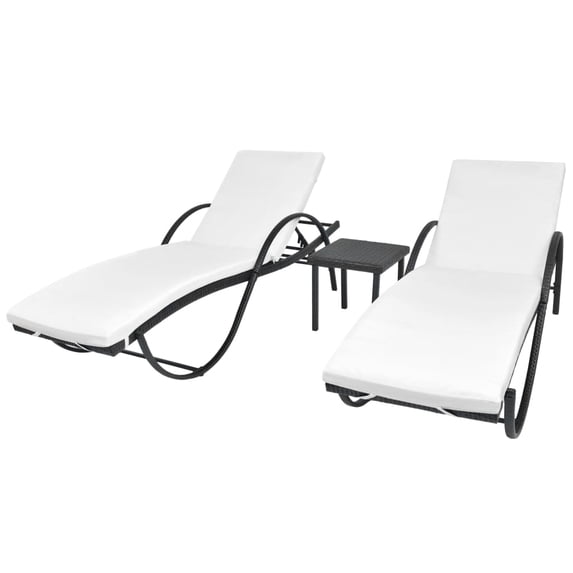vidaXL Sun Loungers 2 pcs with Table Poly Rattan Black, 274869