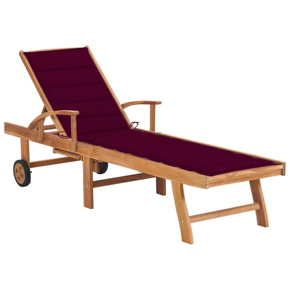 vidaXL Sun Lounger Set of 2 Natural Wood, Red Cushion