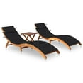 thumbnail image 1 of vidaXL Sun Loungers 2 pcs with Table and Cushions Solid Acacia Wood, 1 of 4