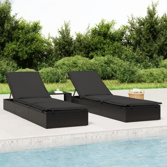 vidaXL Sunbed with Cushion Outdoor Patio Daybed Wicker Furniture Poly Rattan