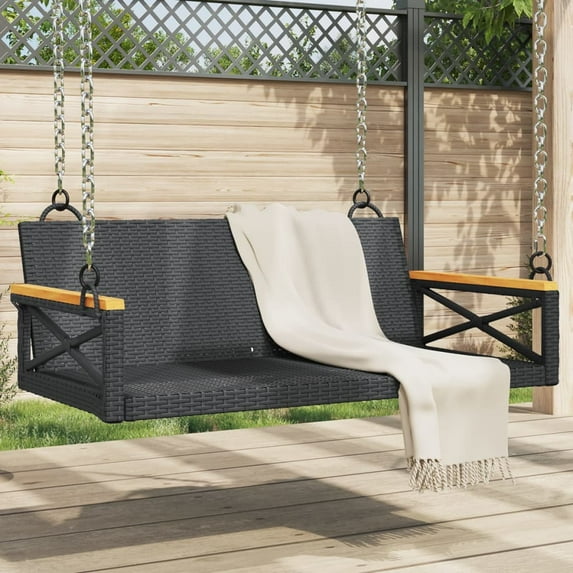vidaXL Swing Bench Black 42.9"x24.4"x15.7" Poly Rattan