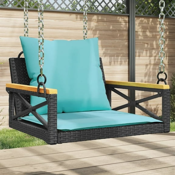 vidaXL Swing Bench with Cushions Hammock Chair Poly Rattan Brown/Gray/Black