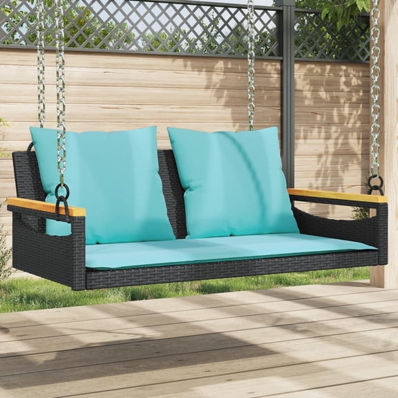 vidaXL Swing Bench with Cushions Hammock Chair Poly Rattan Brown/Gray/Black