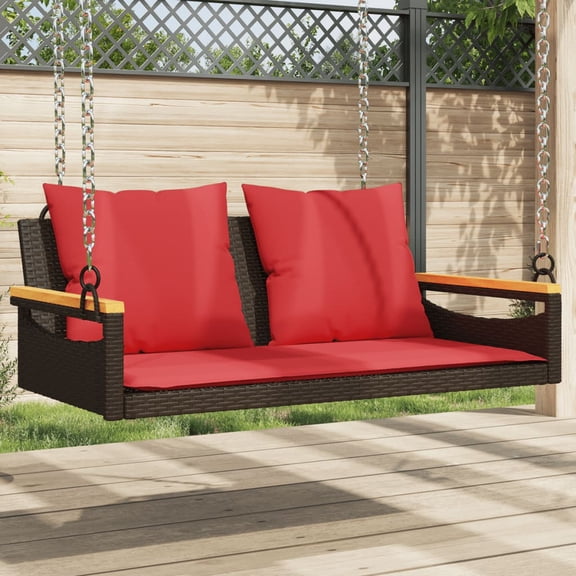 vidaXL Swing Bench with Cushions Hammock Chair Poly Rattan Brown/Gray/Black