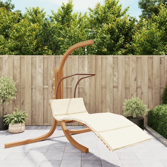 vidaXL Solid Poplar Wood Chair Porch Swings with Swing Chair and Cushion, Off-White