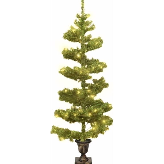 vidaXL Swirl Christmas Tree with Pot and LEDs Home Garden Indoor Outdoor Holiday Xmas Seasonal Artificial Ornament Decoration Green PVC