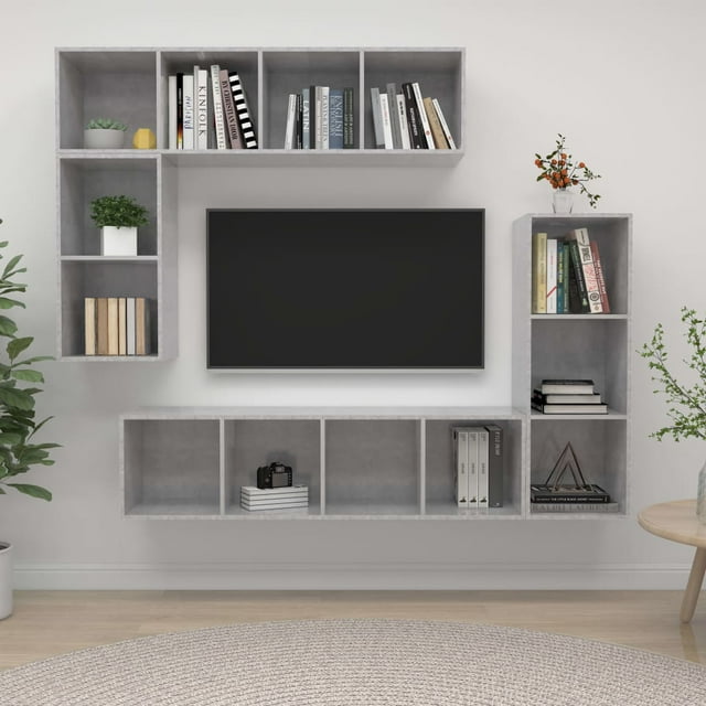 vidaXL TV Cabinet Set 4 Piece Chipboard Wall Mounted Furniture Multi Colors