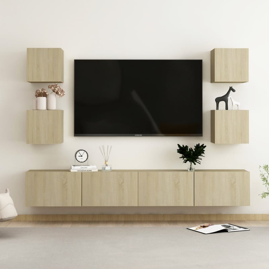 vidaXL TV Cabinet Set 6 Piece Chipboard Hifi Cabinet Multi Colors 31.5 ...