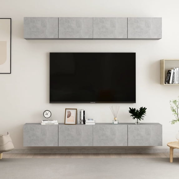vidaXL TV Cabinets 4 pcs High Gloss Gray 39.4"x11.8"x11.8" Chipboard