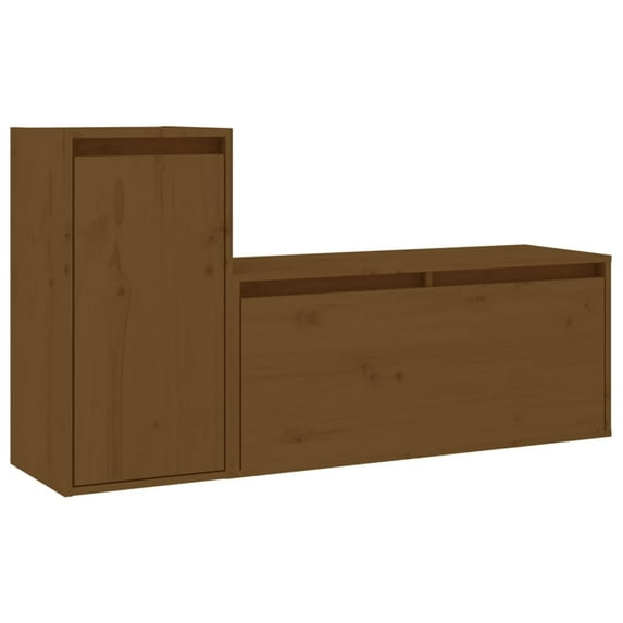 vidaXL TV Stand 2 Pcs Wall Mounted TV Console with Storage Solid Wood Pine