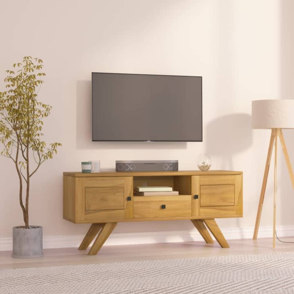 Teak Wood Brown Media Console with Tapered Legs