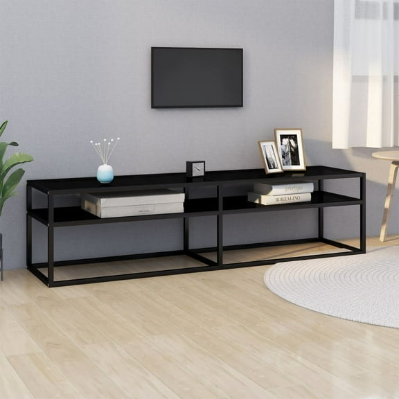 vidaXL TV Stand Entertainment Center TV Console Unit Black Tempered Glass