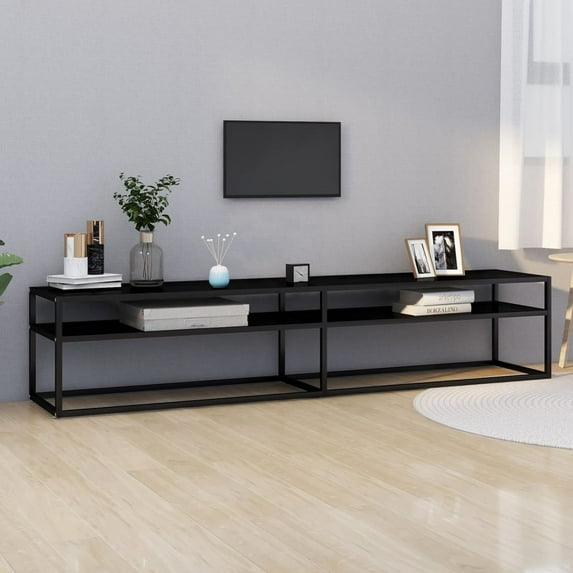 vidaXL TV Stand Entertainment Center TV Console Unit Black Tempered Glass