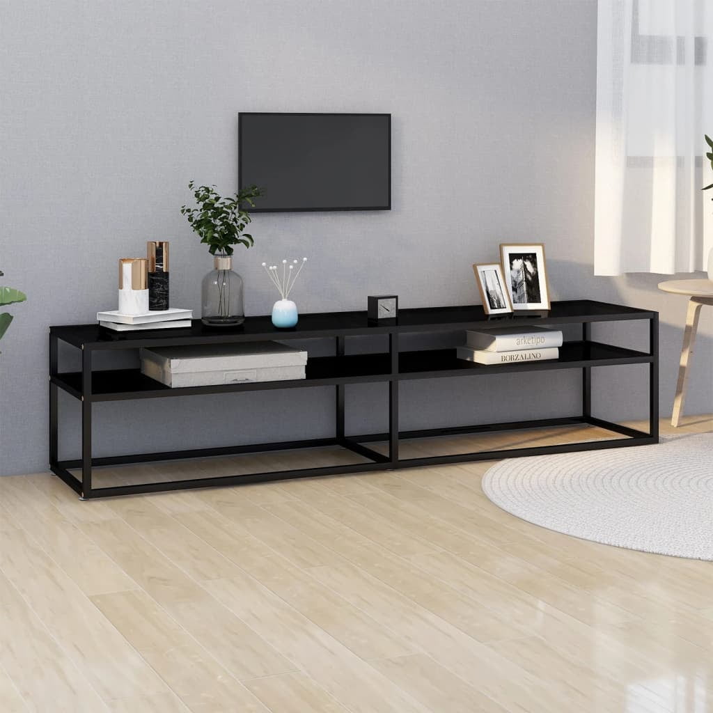 Black Steel Rectangular Media Console with Cabinet