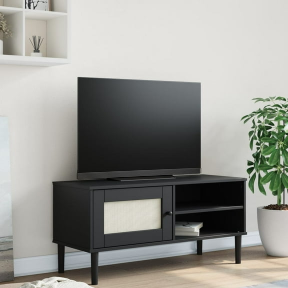 vidaXL TV Stand SENJA Rattan Look Black 41.7"x15.7"x19.3" Solid Wood Pine