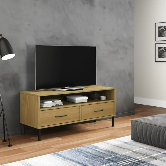 vidaXL TV Stand TV Console TV Console with Metal Legs Solid Wood Pine OSLO