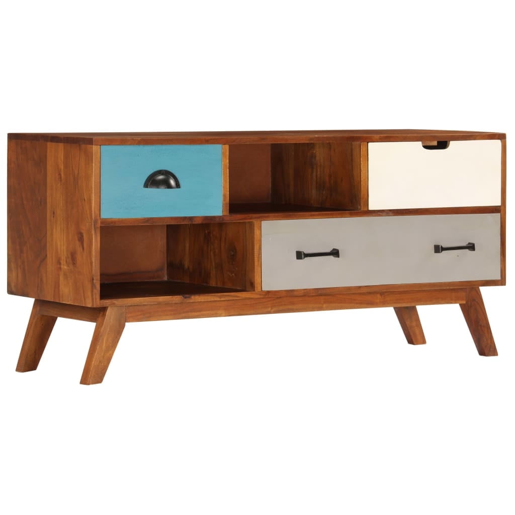 Retro Acacia Wood TV Cabinet with Storage in Dark Honey Finish