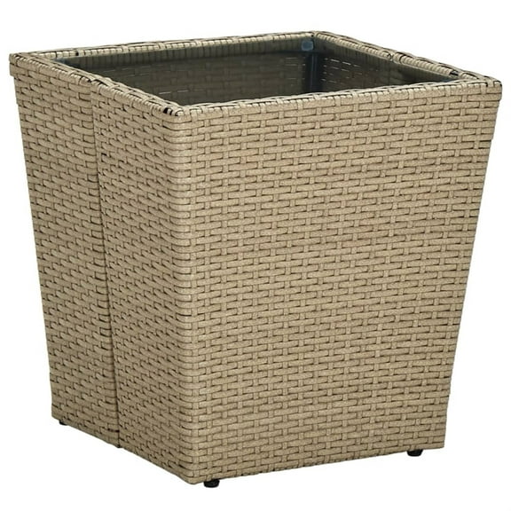 vidaXL Tea Table Beige 16.3"x16.3"x17.3" Poly Rattan and Tempered Glass