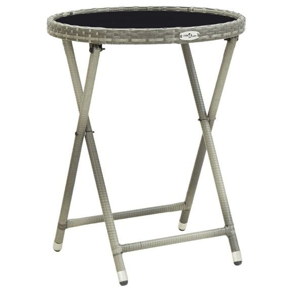 vidaXL Tea Table Gray 23.6" Poly Rattan and Tempered Glass