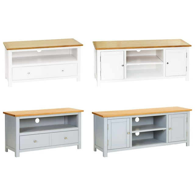 vidaXL Television Stand with 2 Shelves and 2 Drawers, Solid Oak White, 13.8''