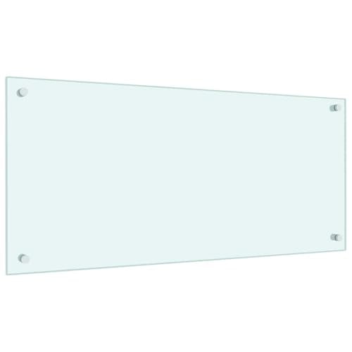 vidaXL Tempered Glass Kitchen Backsplash - White, Scratch-Resistant, Easy-Clean, 35.4"x15.7", Included Mounting Materials
