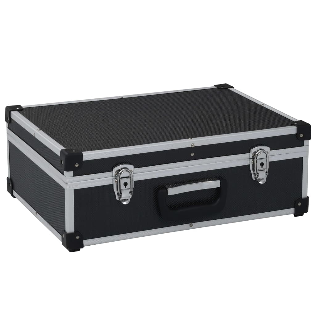 Black Aluminum Tool Suitcase with Multiple Compartments and Pockets