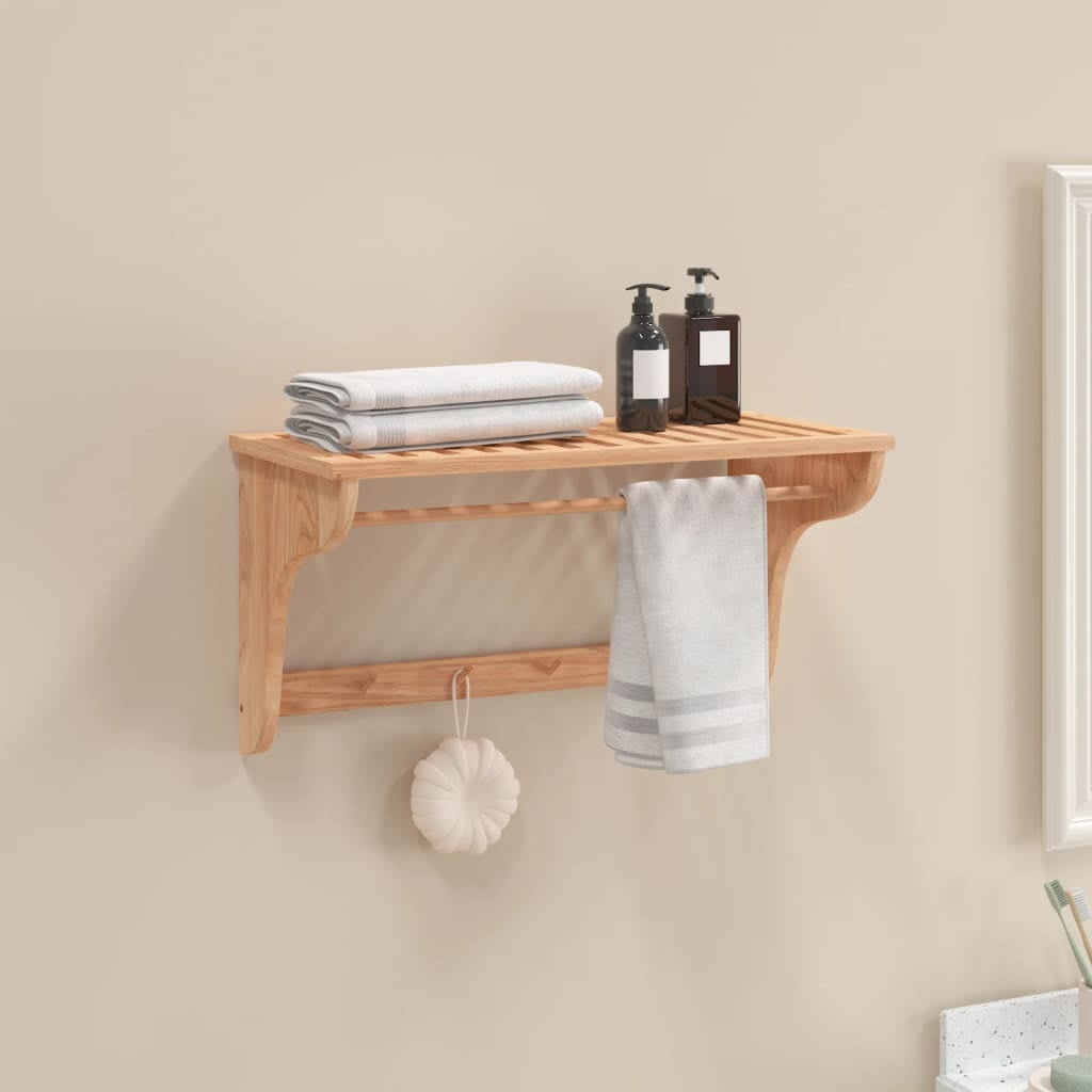 Walnut Wall Mounted Towel Rack with Shelf and Hooks