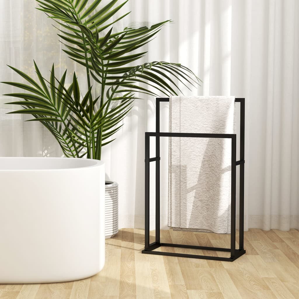 Black Iron Freestanding 2-Tier Towel Rack