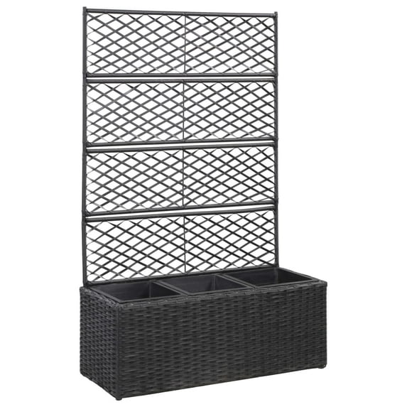 vidaXL Trellis Raised Bed with 3 Pots Poly Rattan Box Black/Brown Multi Sizes