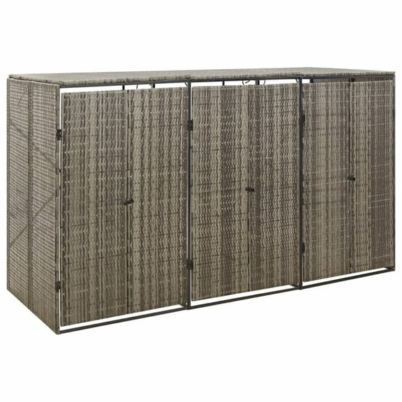 vidaXL Gray Poly Rattan Triple Wheelie Bin Storage Shed 1 Piece 81.5"x31.5"x46.1" Outdoor
