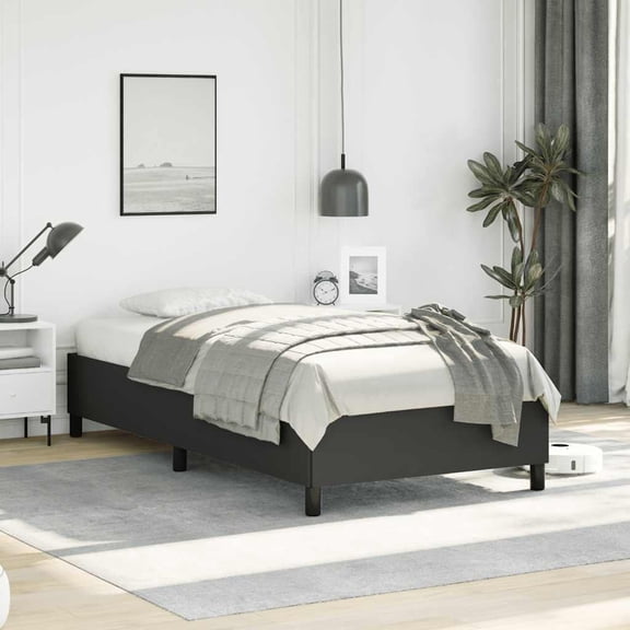 vidaXL Twin XL Bed Frame, Faux Leather Upholstered Platform Bed Frame, Black, No Mattress