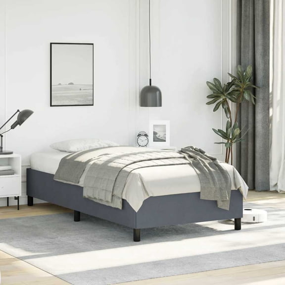 vidaXL Twin XL Bed Frame, Velvet Upholstered Platform Bed Frame, Dark Gray, No Mattress