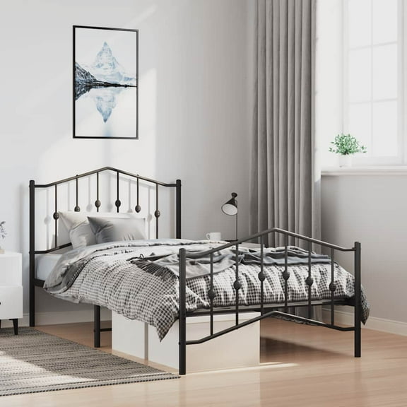 vidaXL Twin XL Metal Bed Frame with Headboard & Footboard, Sturdy Steel, Black, No Mattress