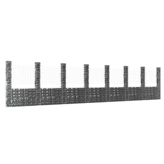 vidaXL U-shape Gabion Basket with 8 Posts Iron Wire Wall Fence Multi Sizes