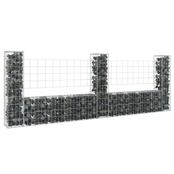 vidaXL U-shape Gabion Basket with 8 Posts Iron Wire Wall Fence Multi Sizes