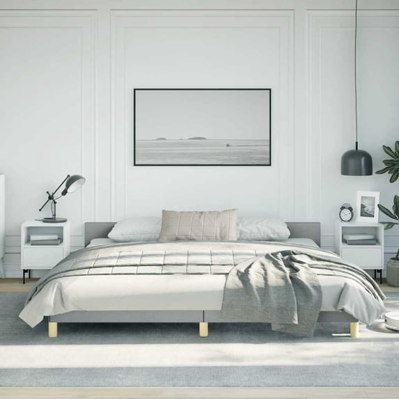 vidaXL Upholstered Bed Frame with Slats, No Boxspring Needed, Light Gray Fabric King Bed