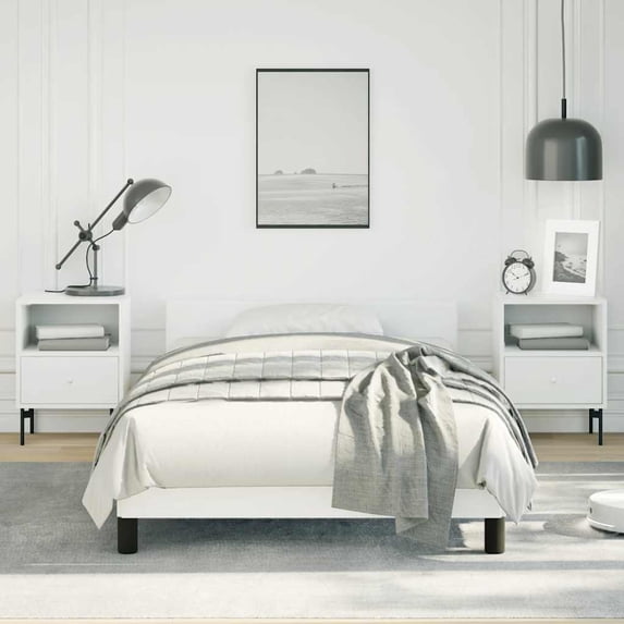 vidaXL Upholstered Bed Frame with Slats, No Boxspring Needed, White Faux Leather Twin Bed