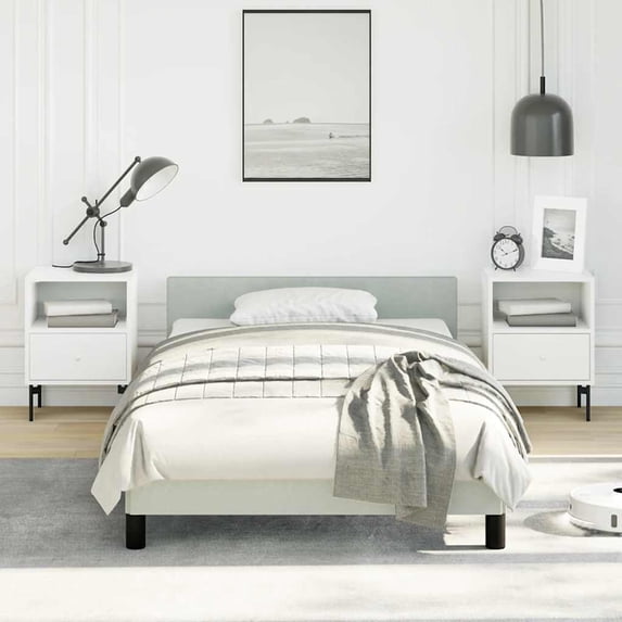 vidaXL Velvet Platform Bed Frame, No Box Spring Needed/No Mattress, Light Gray Twin Bed