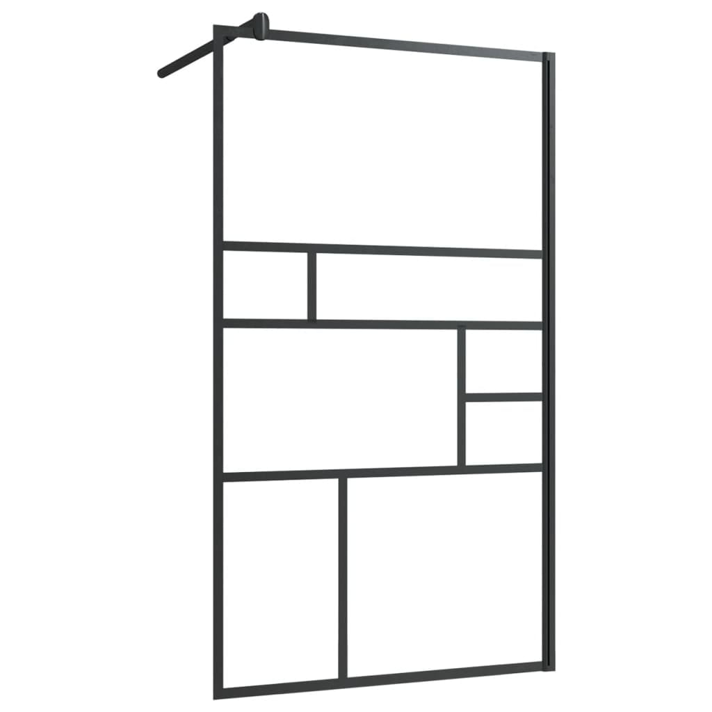 Modern Black Aluminum and Clear Glass Walk-In Shower Wall 35.4" x 76.8"