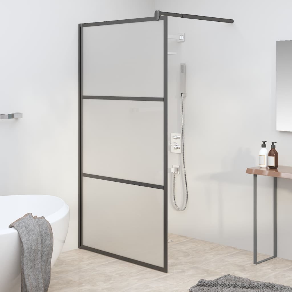 Modern Black Aluminum Walk-In Shower Wall with Frosted Glass