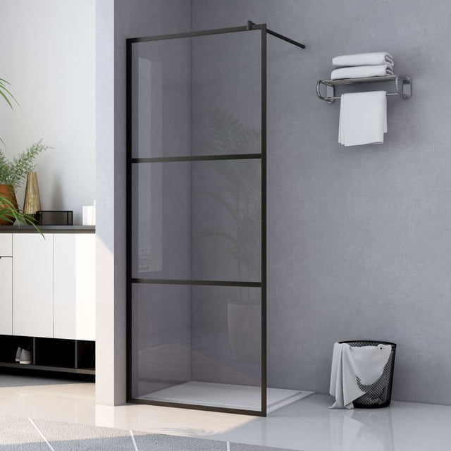 vidaXL Walkin Shower Wall with Clear ESG Glass Black 45.3"x76.8