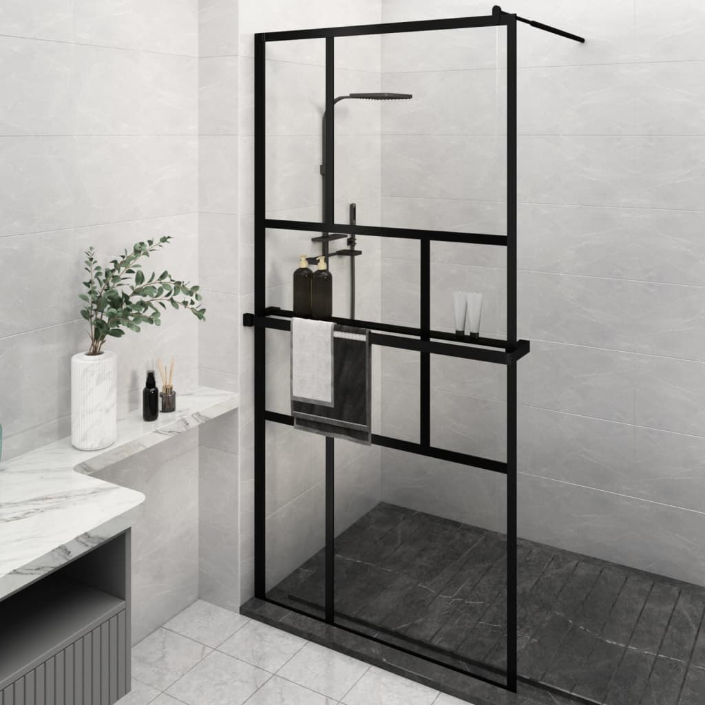 Walk In Shower Inlay Shelf vidaXL Walk-in Shower Wall with Shelf Black 45.3
