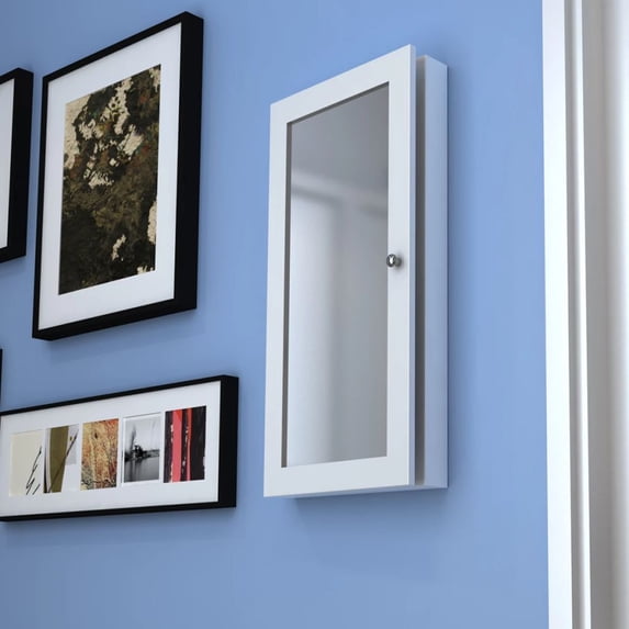 vidaXL Wall Jewelry Cabinet with Mirror White